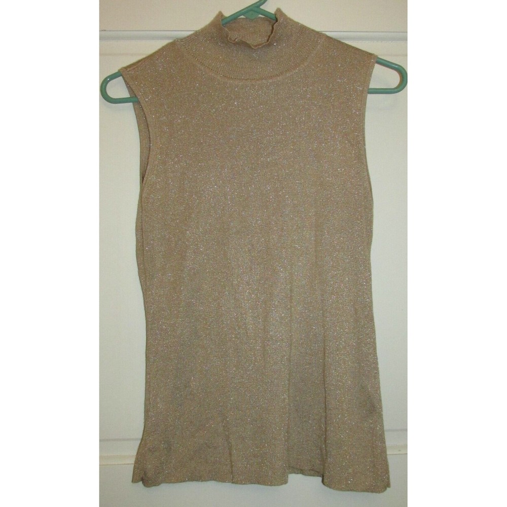 Chico's Women's Tan Shimmery Mock Neck Stretch Sleeveless Pullover Blouse Size 1